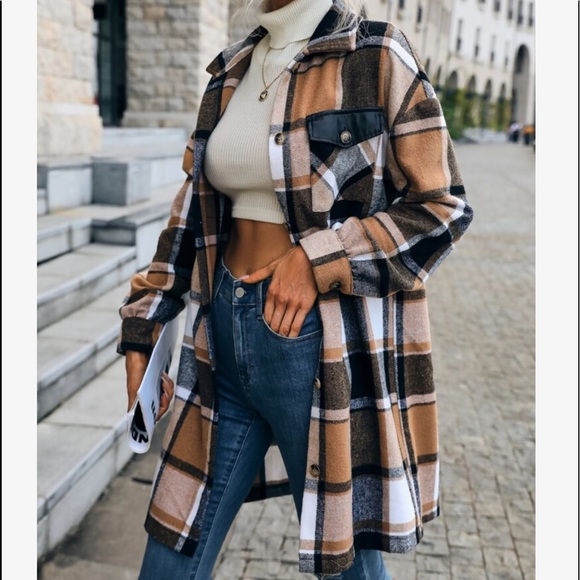 Cozy Plaid Print Button Up Oversized LIGHT Jacket Shacket Top - Picture 2 of 7